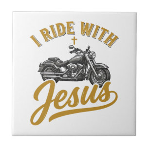 Christian Biker I Ride With Jesus Vintage Motorcyc Ceramic Tile