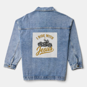 Christian Biker I Ride With Jesus Vintage Motorcyc Denim Jacket