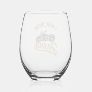 Christian Biker I Ride With Jesus Vintage Motorcyc Stemless Wine Glass