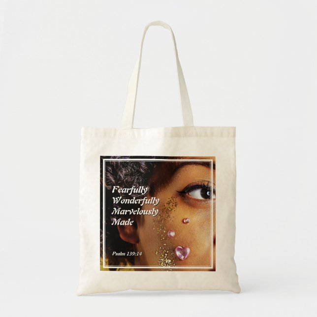 Christian Black Woman FEARFULLY WONDERFULLY MADE Tote Bag (Front)