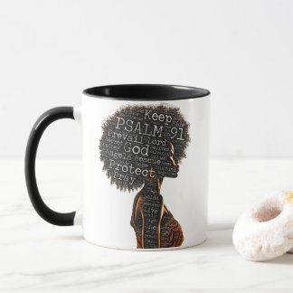 Christian Black Woman Natural Hair Psalm 91 Prayer Mug