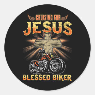 Christian Blessed Biker Dad Fathers Day Classic Round Sticker