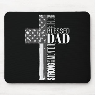 Christian Blessed Dad American Flag Religious Fath Mouse Pad