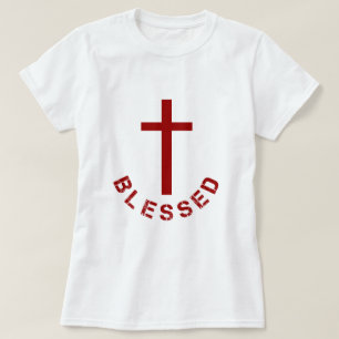 Christian Blessed Red Cross and Text Design T-Shirt