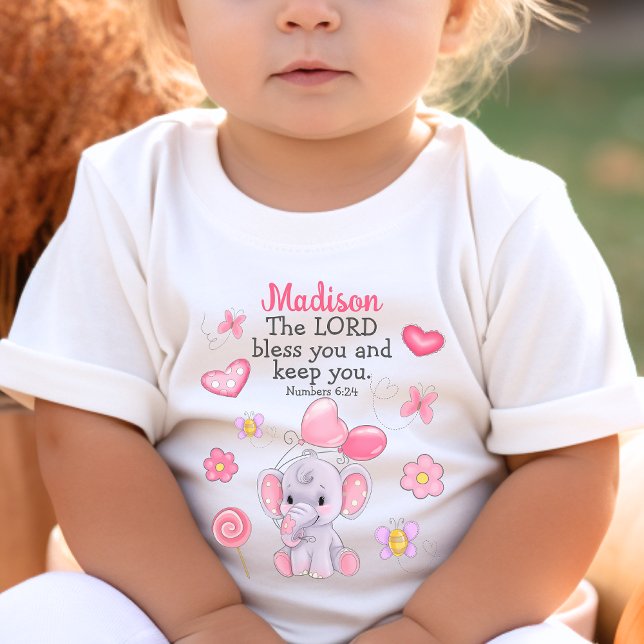 Christian Blessing Scripture Cute Pink Elephant Baby T-Shirt (Creator Uploaded)