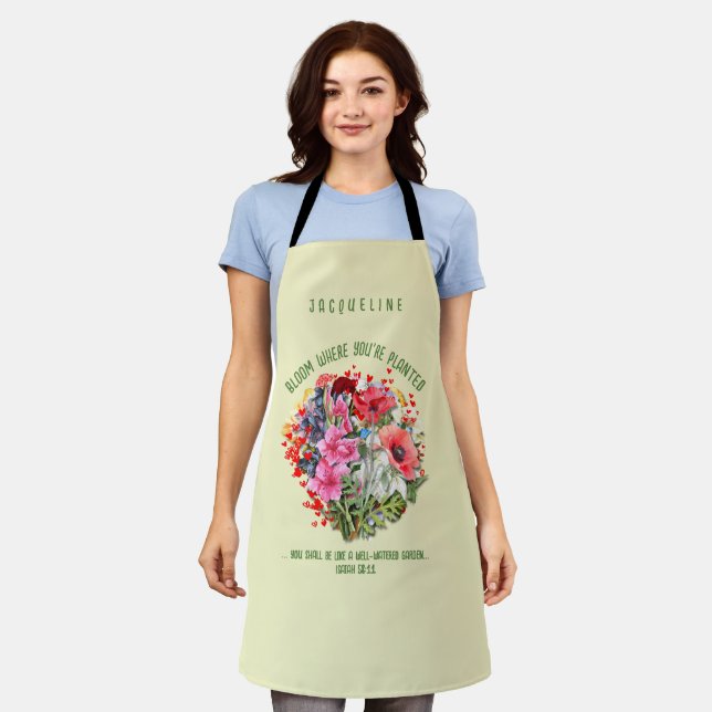 Christian BLOOM WHERE YOU'RE PLANTED Floral Apron (Worn)