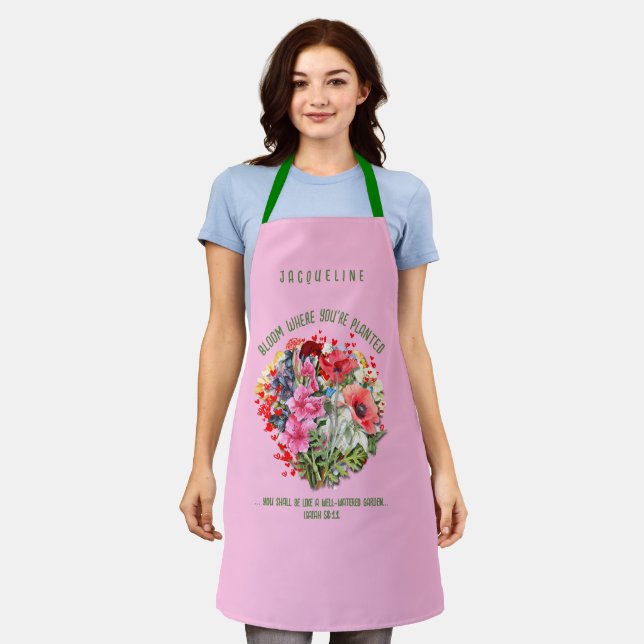 Christian BLOOM WHERE YOU'RE PLANTED Floral Apron (Worn)