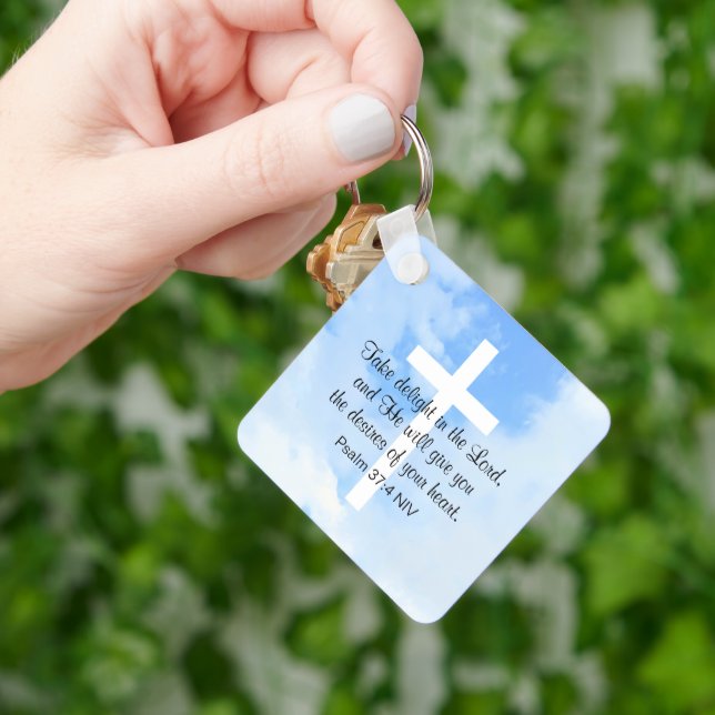 Christian Blue and White Bible Verse Success Key Ring (Hand)