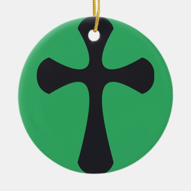 Christian blue cross ceramic ornament (Front)