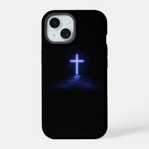 Christian Blue Cross in the Mist iPhone 15 Case