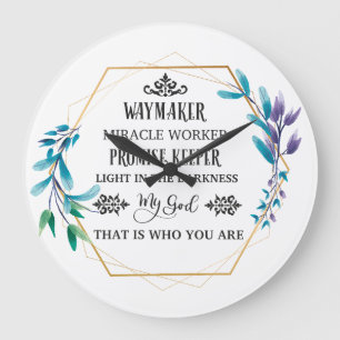 Christian Blue Floral Wreath  Large Clock