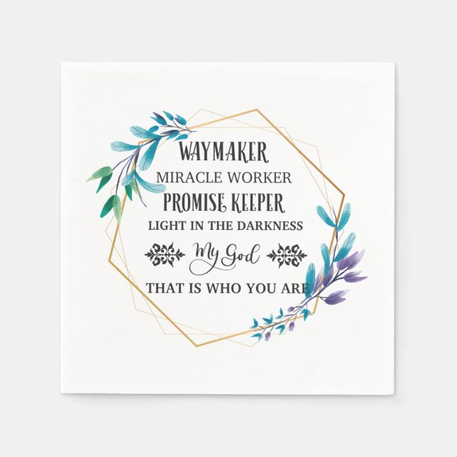 Christian Blue Floral Wreath  Napkin (Front)