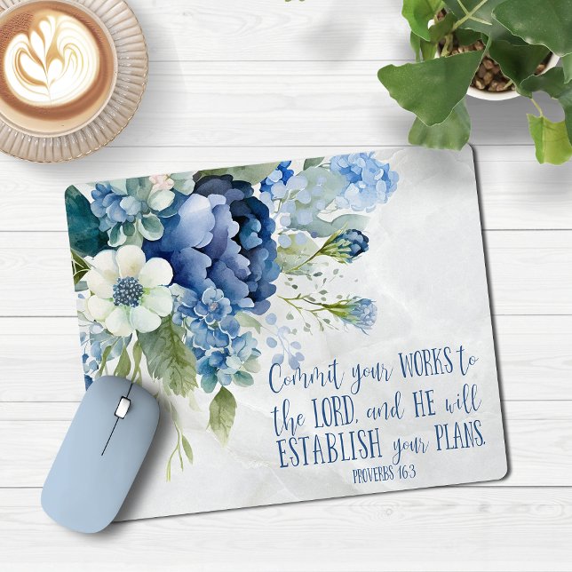 Christian Blue Marble Floral Marble Bible Verse Mouse Pad (Creator Uploaded)