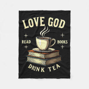 Christian Bookworm Love God Read Books Drink Tea Fleece Blanket