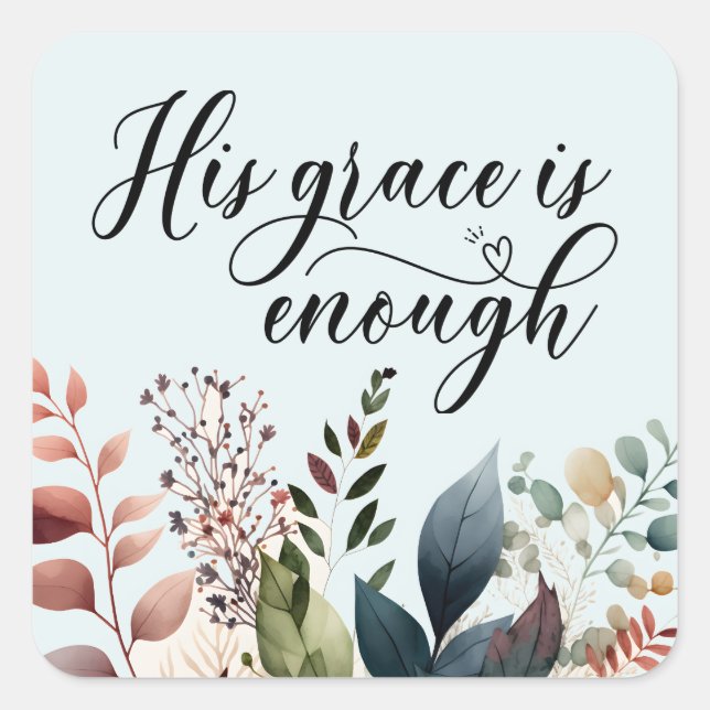 Christian Botanical Grace Scripture Square Sticker (Front)