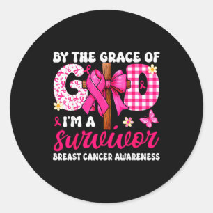 Christian Breast Cancer Bow By The Grace God Im A Classic Round Sticker