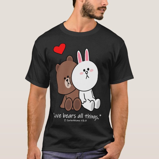 Christian Brown Bear Cony Bunny Rabbit Love Bears  T-Shirt (Front)