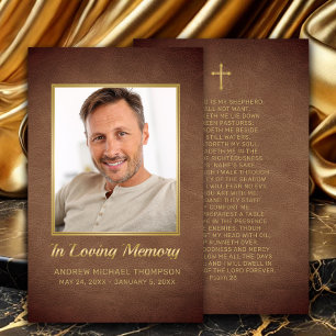 Christian Brown Gold Photo Funeral Prayer Card
