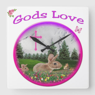 Christian bunnies square wall clock