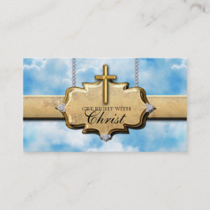 Christian Business Card Cross Gold Clouds Heaven