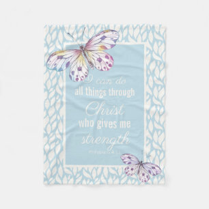 Christian Butterfly Scripture Blue Fleece Blanket