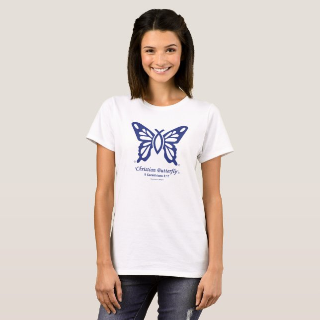 "Christian Butterfly" T-shirt Navy logo (Front Full)