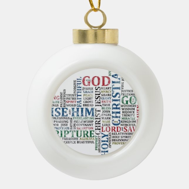 Christian/Catholic Christmas Tree Ceramic Ball Christmas Ornament (Front)