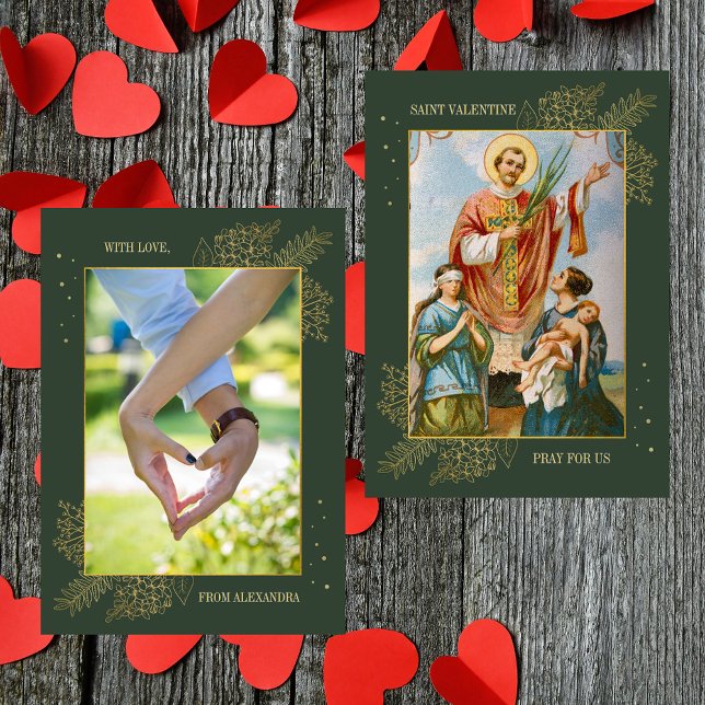 Christian Catholic Couple Photo Valentine's Day Holiday Card (Vintage Religious Christian Catholic Custom Photo Saint Valentine's Day Love Holiday Card)