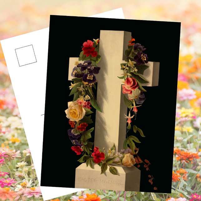 Christian Catholic Floral Cross Jesus Easter Holiday Postcard (Religious Christian Catholic Floral Cross Jesus Christ Resurrection Pascha Easter Holiday Postcard)