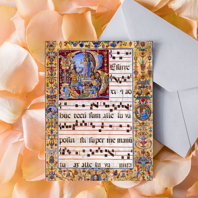 Christian Catholic Mediaeval Resurrection Easter Postcard (Religious Christian Catholic Gregorian Chant Medieval Manuscript Jesus Resurrection Easter Postcard)