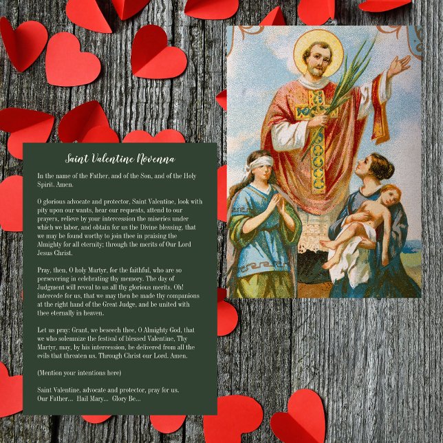 Christian Catholic Saint Valentine Novenna Prayer Holiday Card (Religious Christian Catholic Saint Valentine Novenna Prayer Vintage Valentines Day Holiday Card)