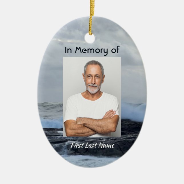 Christian Celebration Life Keepsake Storm Ocean Ceramic Ornament (Front)