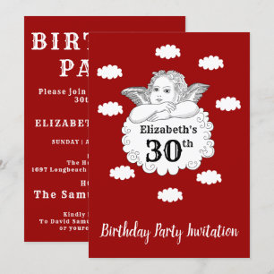 Christian Cherub Angel Happy 30th Birthday Red Invitation
