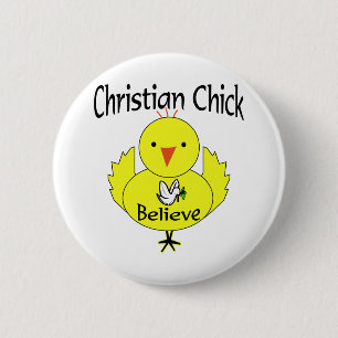 Christian chick 6 cm round badge