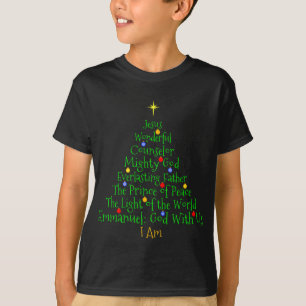 Christian Christmas Bible Names of Jesus Tree Shap T-Shirt