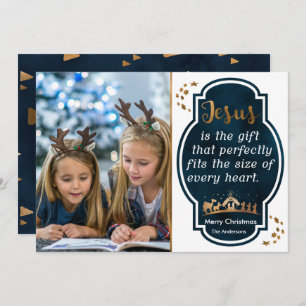 Christian Christmas Blue Nativity Quote Photo Holiday Card