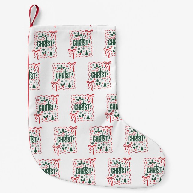 Christian Christmas Cross Sign Jesus Christ Faith Small Christmas Stocking (Front)