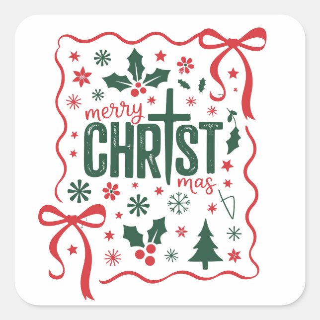 Christian Christmas Cross Sign Jesus Christ Faith Square Sticker (Front)