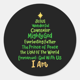 Christian Christmas Jesus Bible Names Xmas Tree Sh Classic Round Sticker