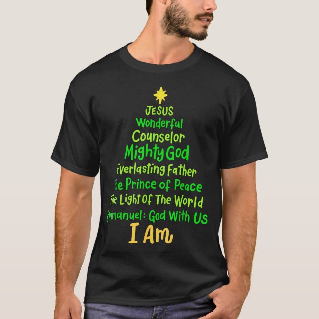 Christian Christmas Jesus Bible Names Xmas Tree Sh T-Shirt (Front)