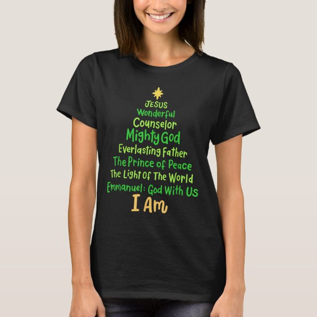 Christian Christmas Jesus Bible Names Xmas Tree Sh T-Shirt (Front)