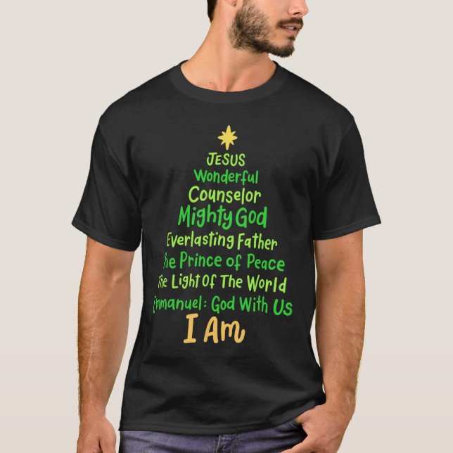 Christian Christmas Jesus Bible Names Xmas Tree Sh T-Shirt (Front)