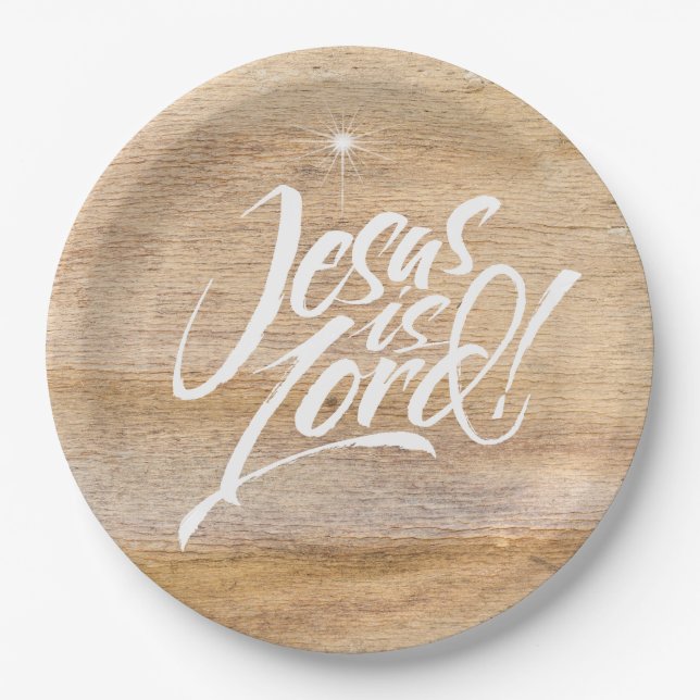 Christian Christmas Jesus is Lord Religious Wooden Paper Plate (Front)