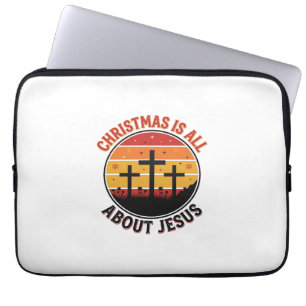 Christian Christmas Jesus Sunset Cross T-Shirt Des Laptop Sleeve