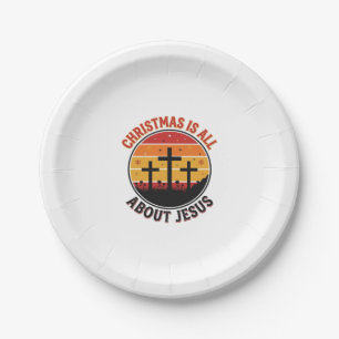 Christian Christmas Jesus Sunset Cross T-Shirt Des Paper Plate