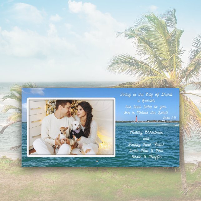 Christian Christmas Lighthouse Ocean Photo Card (Creator Uploaded)