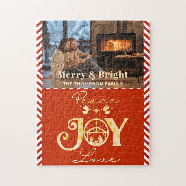 Christian Christmas Nativity Gold R Peace Joy Love Jigsaw Puzzle (Vertical)