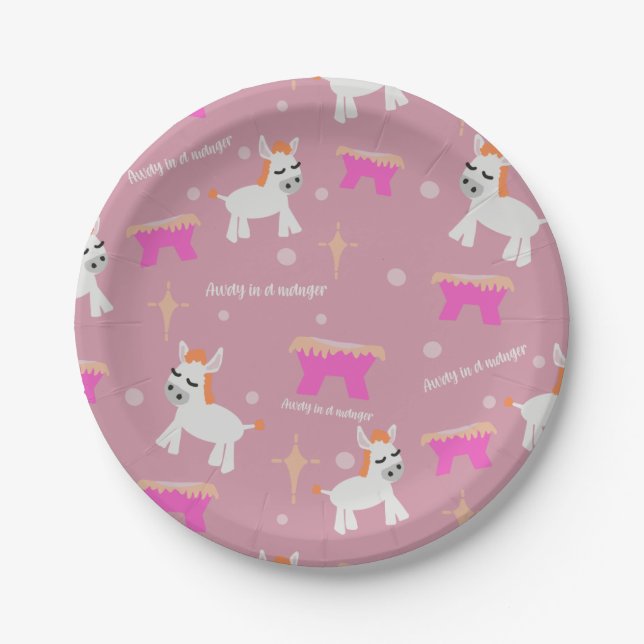 Christian Christmas Nativity Pink Paper Plate (Front)