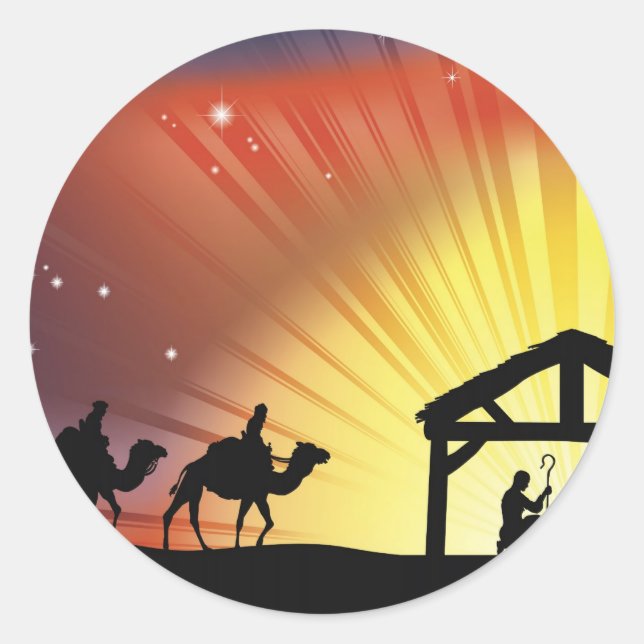 Christian Christmas Nativity Scene Classic Round Sticker (Front)