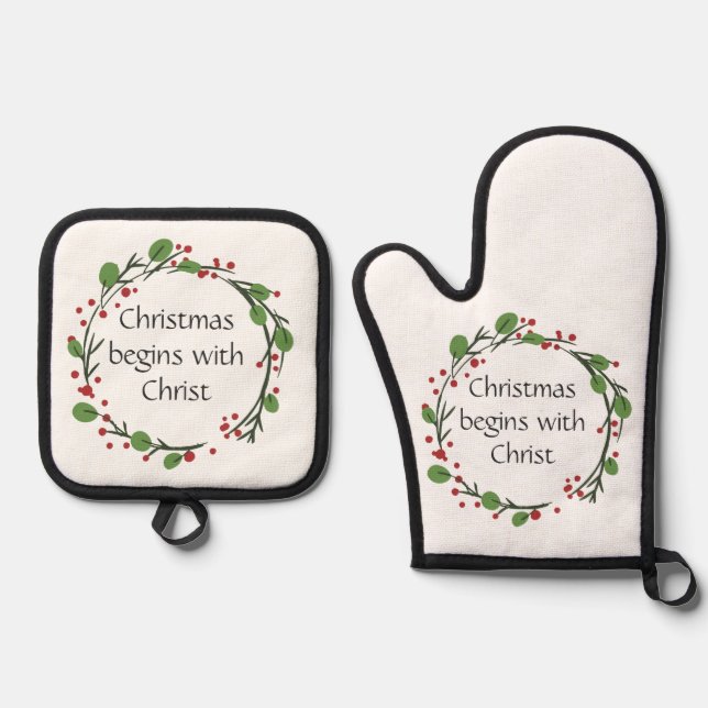 Christian Christmas Scripture  Scripture Oven Mitt & Pot Holder Set (Front)